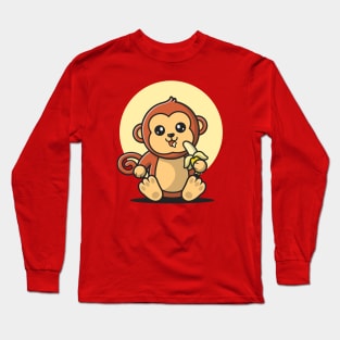 Cute Monkey Eating Banana Long Sleeve T-Shirt